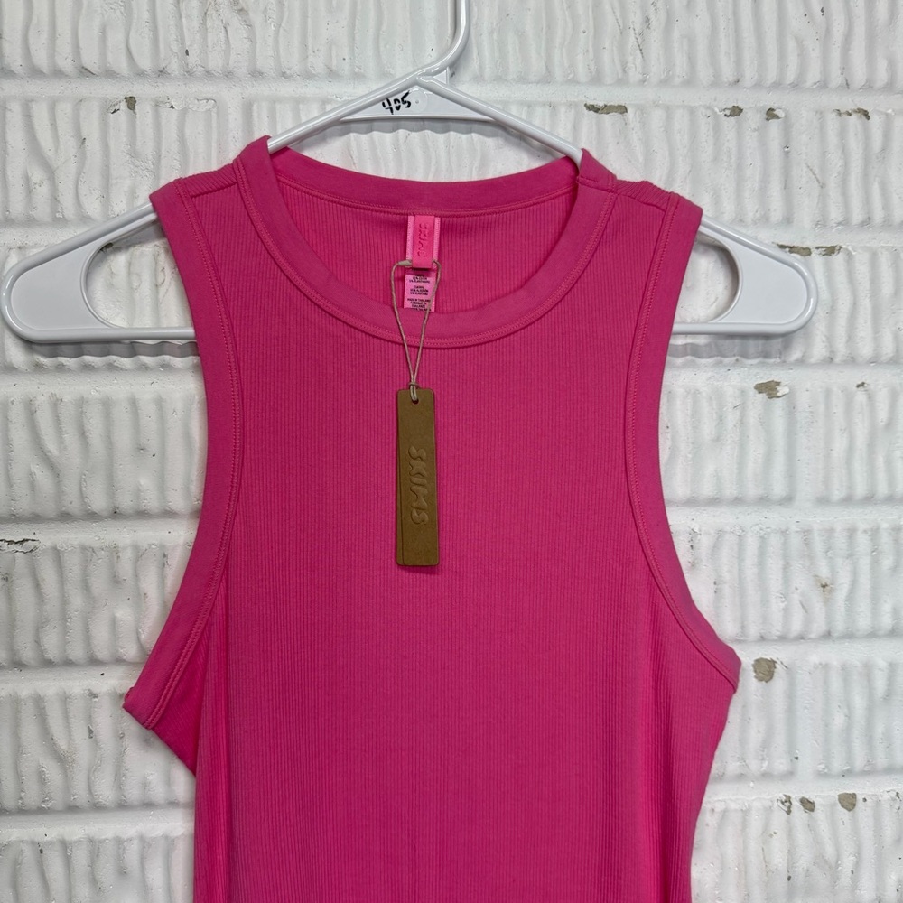 SKIMS Cotton Limited Edition Pink Ribbed Tank Mini Dress – Size M | NWT - Picture 4 of 9